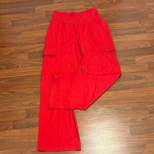 NWOT size large Bright Red athleisure high waisted Cargo Pants. Super soft
